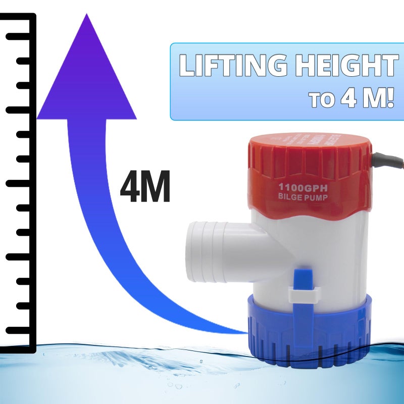 Creatorele 1100GPH 12V Bilge Pumps for Boats Marine Bilge Pump Reliable Water Removal System, Suit for 1-1/8 inch / 29mm Hose - Image 3